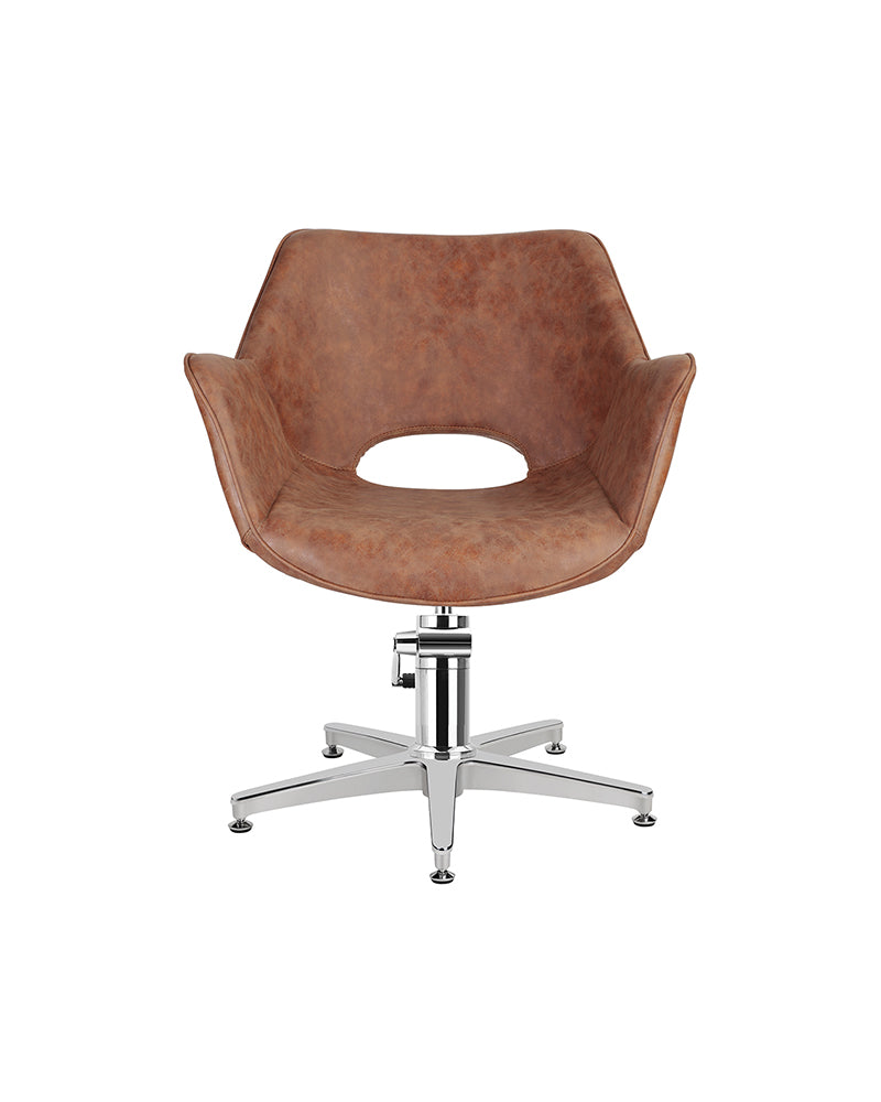 Chloe Tan - Silla de peluquería marrón - Base estrella cromada